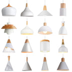 Nordic White Iron Pendant Light With Wood Accent