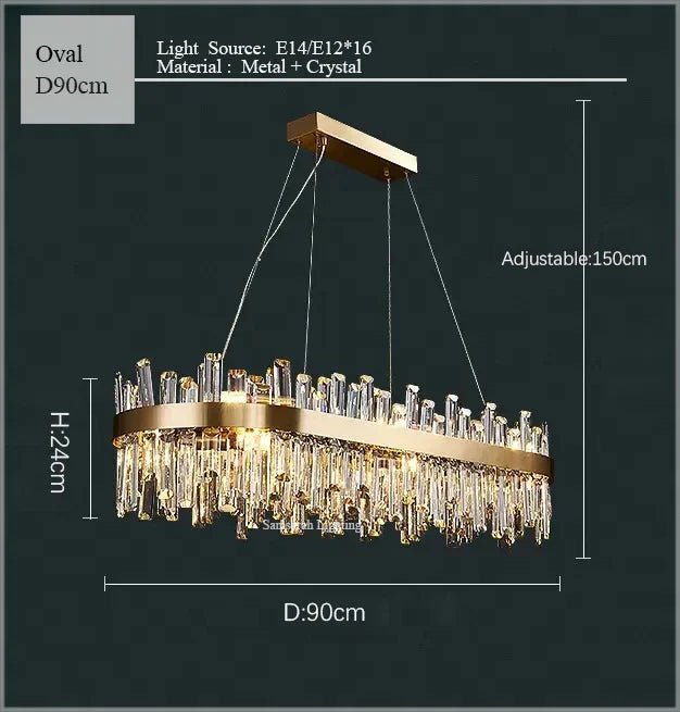 ثريا بيضاوية كريستالية LED من DecorBites™ لإضاءة غرفة الطعام