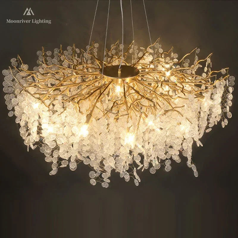 DecorBites™ Gold Tree Branch Chandelier: Elegant European Style Pendant Light for Home Decor