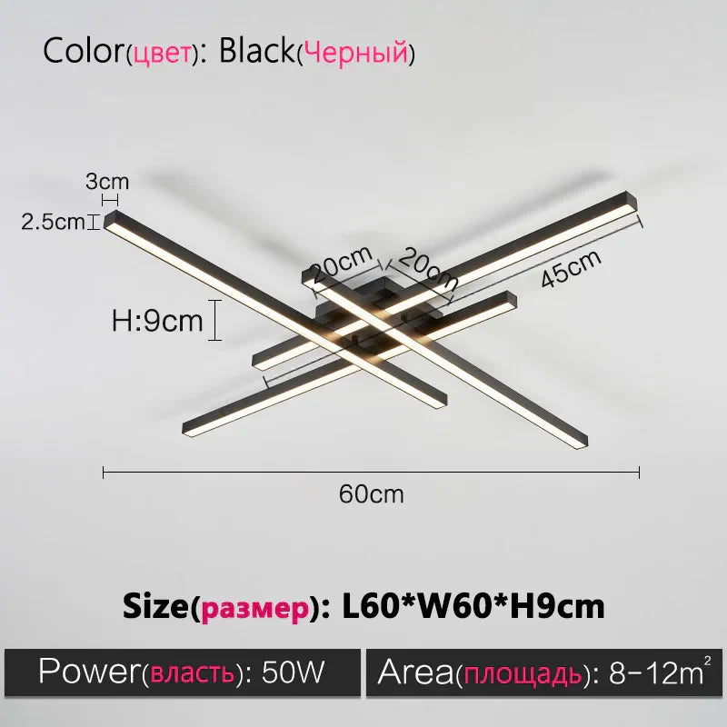 DecorBites™ Black Chandelier LED Ceiling Lamp: Nordic Minimalist Square Bedroom Living Room Lighting