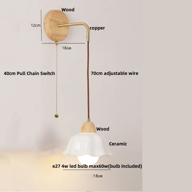DecorBites™ Clear Glass LED Wall Light with Pull Chain Switch