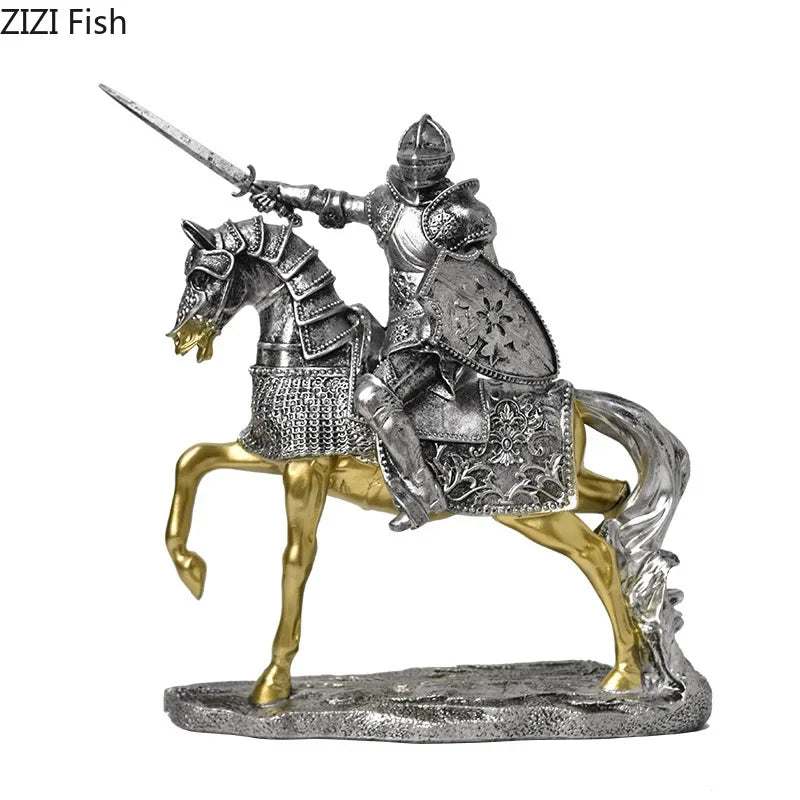 Décoration de statue de chevalier lourdement blindé en résine DecorBites™ pour bureau et esthétique de pièce