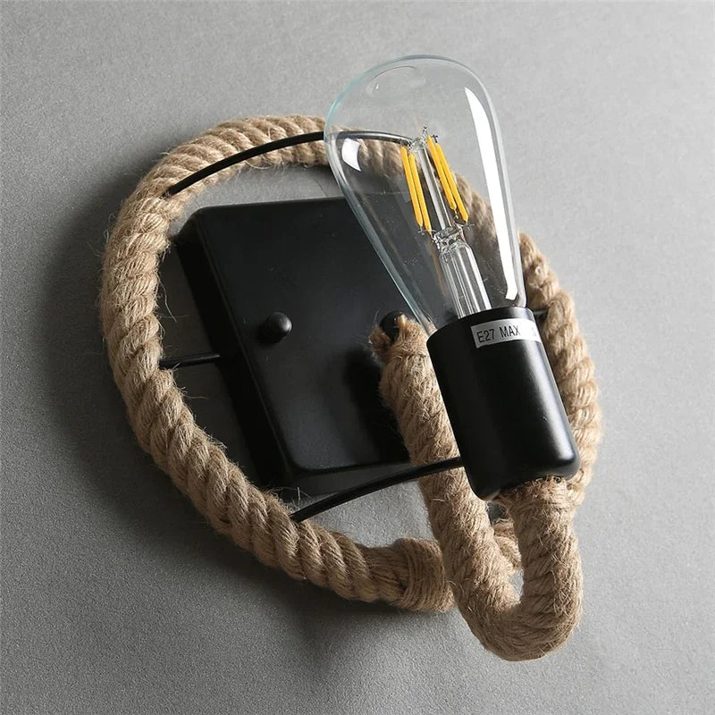 DecorBites™ Hemp Rope Wall Lamp Retro Light Sconce for Living Room Stairs Vanity