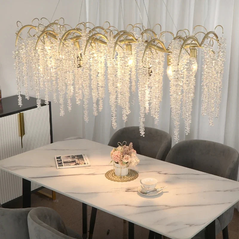 ثريات كريستال LED زجاجية ذهبية من DecorBites™ لديكور غرف الطعام الفاخرة