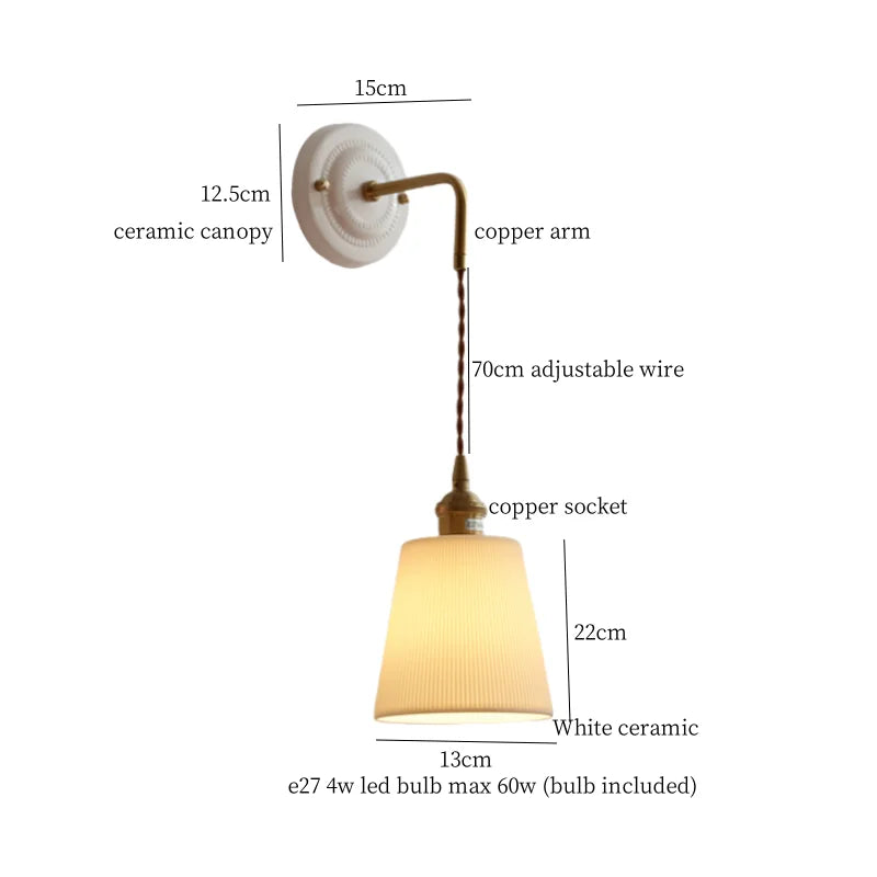 DecorBites™ Adjustable LED Wall Sconce Lamp Stripe Ceramic Copper Mirror Bedside