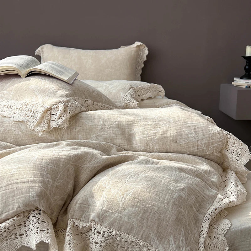 طقم مفروشات جاكار دانتيل برنسيس من DecorBites™ - 4 قطع