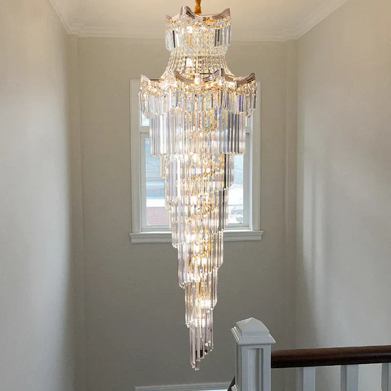DecorBites™ Crystal Stair Chandelier: Modern Duplex Villa Light Luxury for Elegant Living Rooms