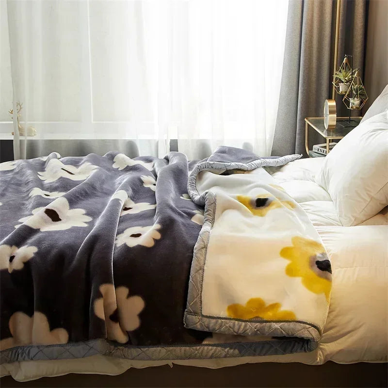 DecorBites™ Cozy Flocked Raschel Blanket | Soft & Warm Double-Sided Winter Bedding