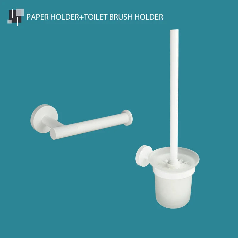 DecorBites™ Bathroom Accessory Set: Towel Rack, Toilet Brush, Paper Holder, Toothbrush Holder, Soap Tray