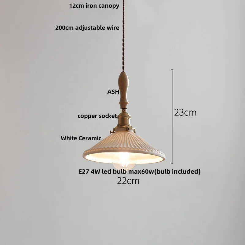 DecorBites™ Ceramic LED Pendant Lights with Ash Wood Nordic Design