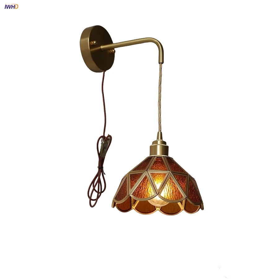 DecorBites™ Amber Glass LED Wall Light Modern Nordic Bedroom Reading Lamp