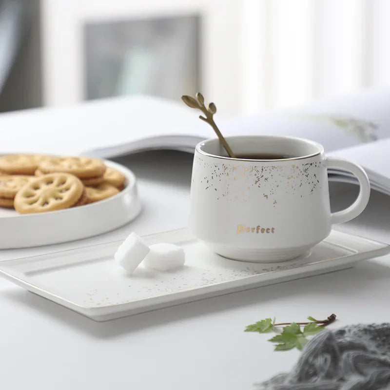 250ml DecorBites™ Ceramic Coffee Cup Set with Tray, Spoon - European Style Porcelain Mugs