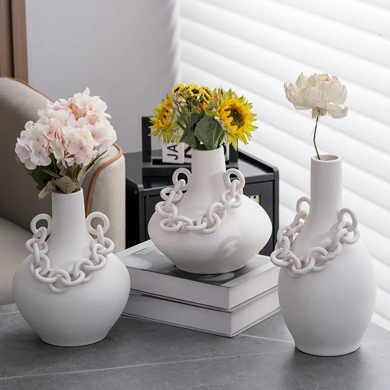DecorBites™ Geometric Chain Porcelain Vase - Stylish Room Decor & Flower Vase