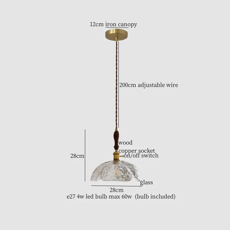 DecorBites™ Copper Wood Glass LED Pendant Lamp - French Minimalist Design for Home Decor