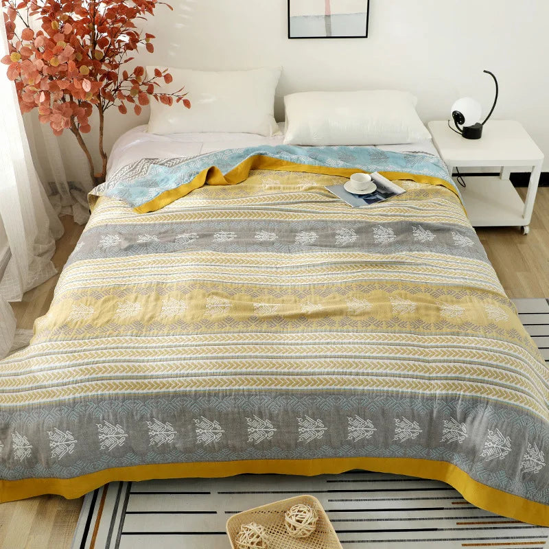 DecorBites™ 100% Cotton Stripe Gauze Towel Quilt - Double/Single - Summer Cool Sheet, Air Conditioning Blanket - Perfect for Travel & Home