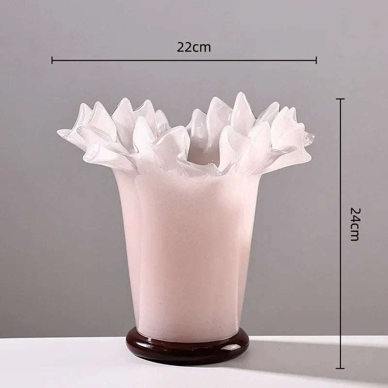 مزهرية زجاجية كبيرة من DecorBites™ بحافة ورقة اللوتس لديكور المنزل