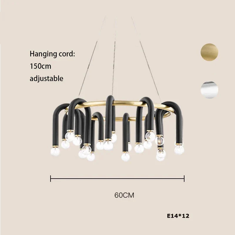 نجفة DecorBites™ أنبوبية سوداء من الألومنيوم على شكل حرف U LED قابلة للتعتيم للأسقف العالية