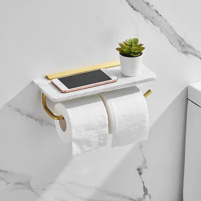 DecorBites™ Gold Marble Toilet Paper Holder Tissue Box Stand Wall Mount Bathroom Rack