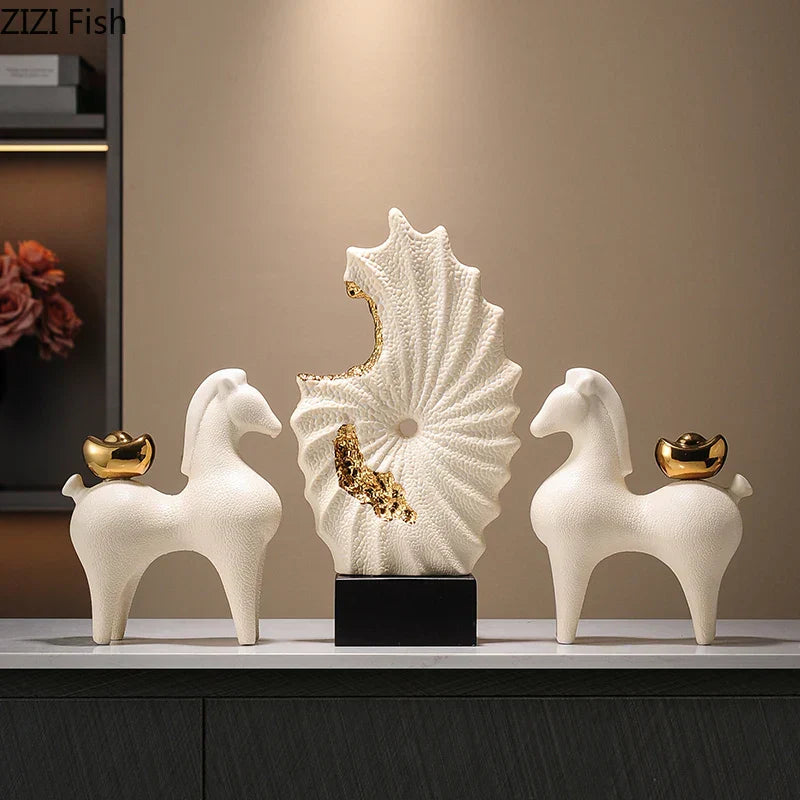 DecorBites™ Gilded Ceramic Landscape Feng Shui Desk Ornament: Abstract Room Decor & Aesthetics
