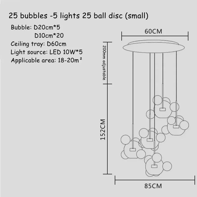 DecorBites™ Art Deco Glass Bubble Chandelier: Customized for Living Room, Dining Room, Bar