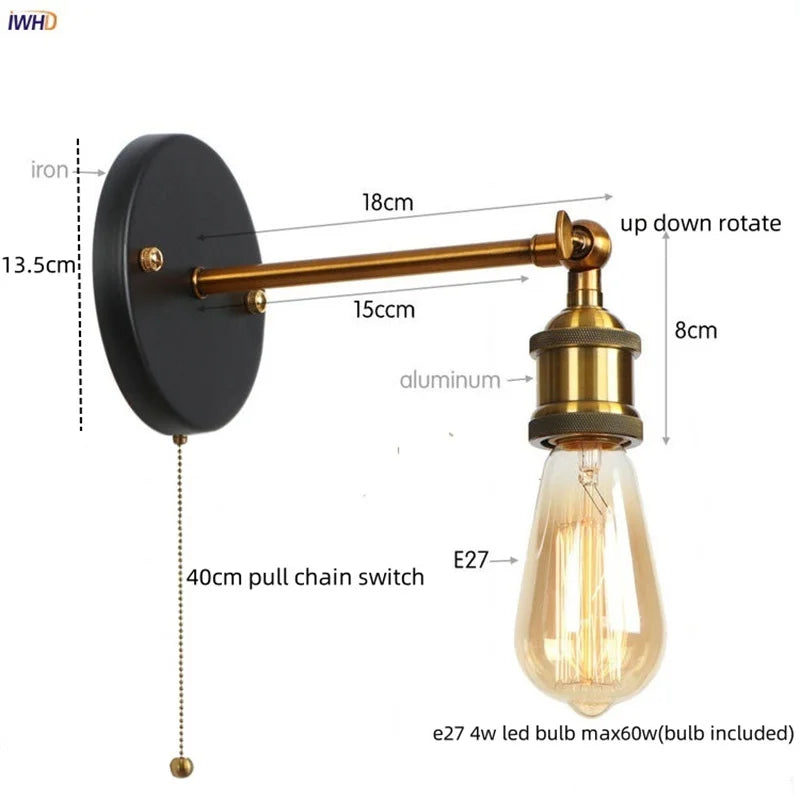 مصباح جداري صناعي LED ذهبي من DecorBites™ لإضاءة السلالم في العليّة وغرفة النوم