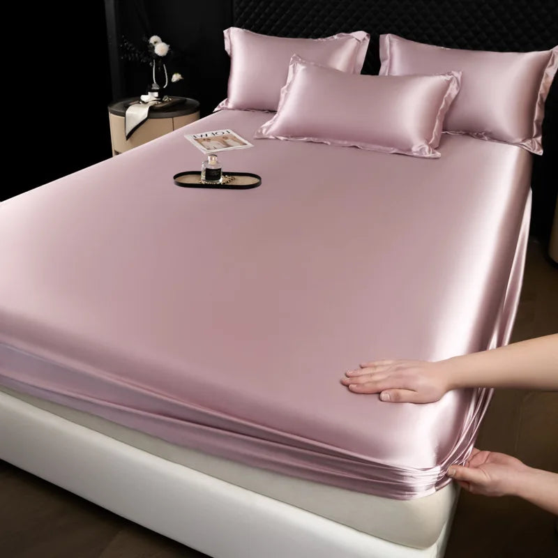 DecorBites™ 100% Mulberry Silk Fitted Sheet Set with Pillowcase - Luxury Solid Color Silk Bed Linen