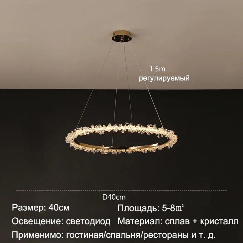 ثريا كريستال LED ذهبية مستديرة من DecorBites™ لإضاءة داخلية فاخرة
