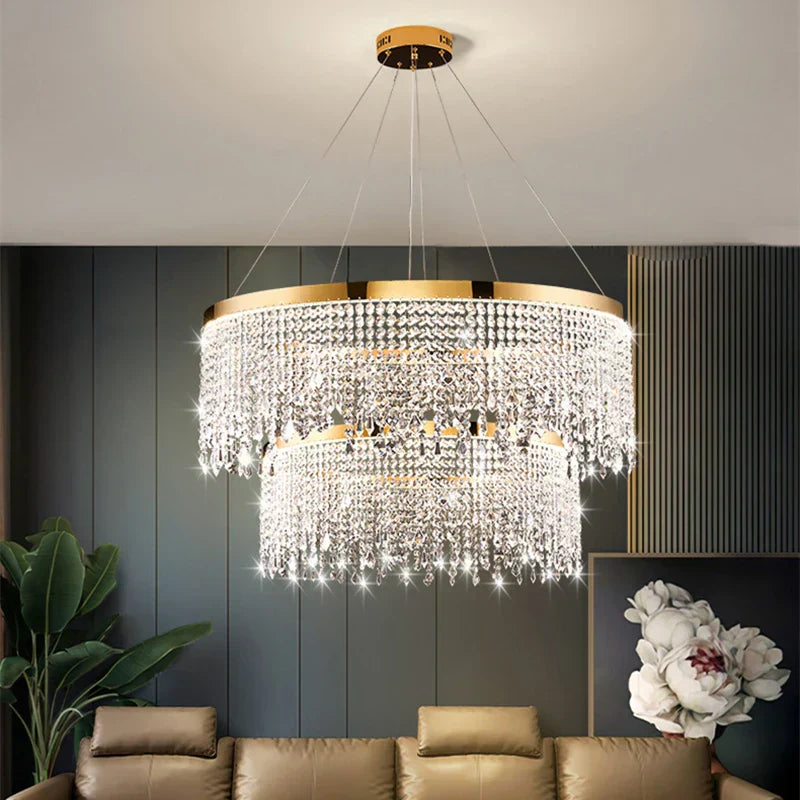 DecorBites™ Crystal Water Curtain Pendant Chandelier - Luxury LED Lighting for Home, Hotel, and More