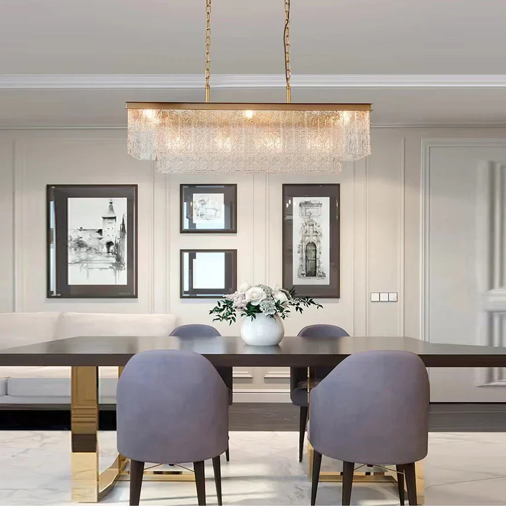 DecorBites™ Crystal LED Chandelier: Minimalist Luxury Lighting for Dinning Table