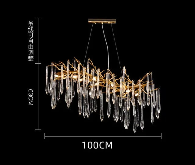 DecorBites™ Crystal Water Drop LED Chandeliers: Modern Luxury Branch Design for Living & Dining Rooms