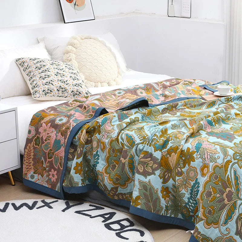 DecorBites™ بطانية صيفية من الشاش القطني الياباني - لحاف ناعم فاخر ومنشفة أريكة للكبار