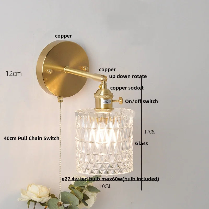 DecorBites™ Brass E27 LED Wall Sconce Pull Chain Switch Stair Light Fixtures