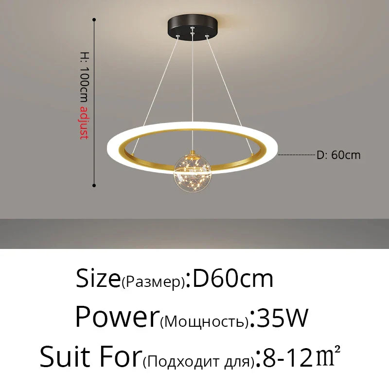 DecorBites™ Circle Ring Pendant Chandelier for Living Room Bedroom Restaurant Ceiling Lighting