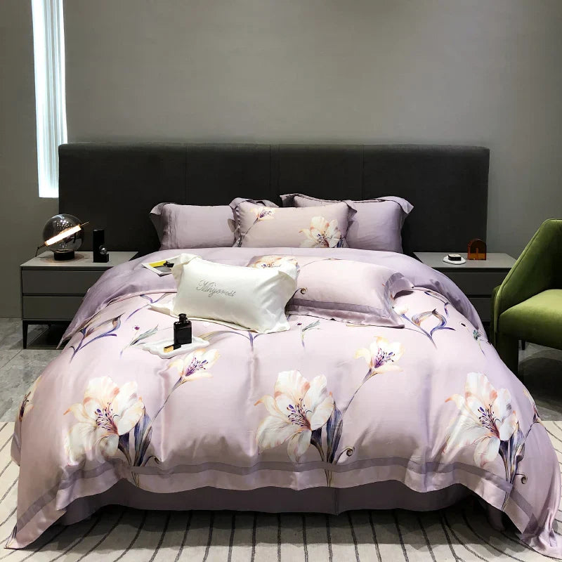 DecorBites™ Eucalyptus Lyocell Flowers Duvet Set with Sheet & Pillowcases