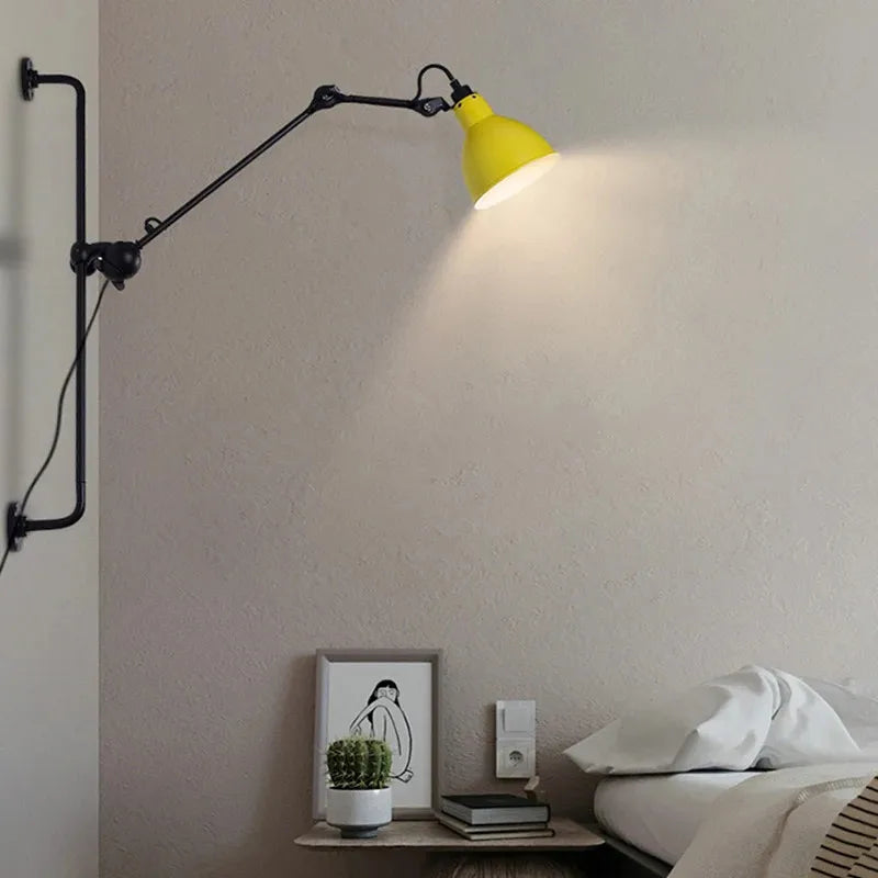 DecorBites™ Gras BL Wall Lamp: Adjustable Chrome Long Arm Reading Light