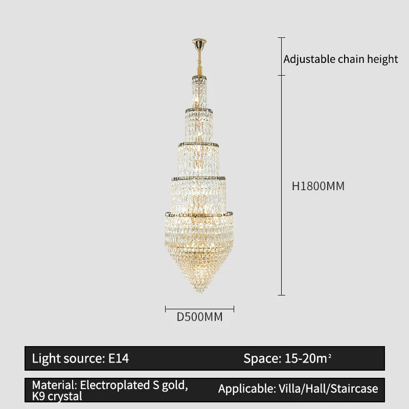 DecorBites™ Crystal Hollow Long Chandelier: Elegant Duplex Villa Hall Lighting