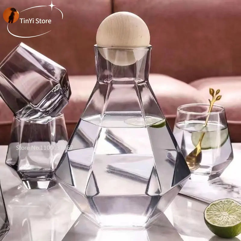 DecorBites™ Diamond Crystal Glass Water Kettle Cup Set - Clear Luxury Juice Pitcher