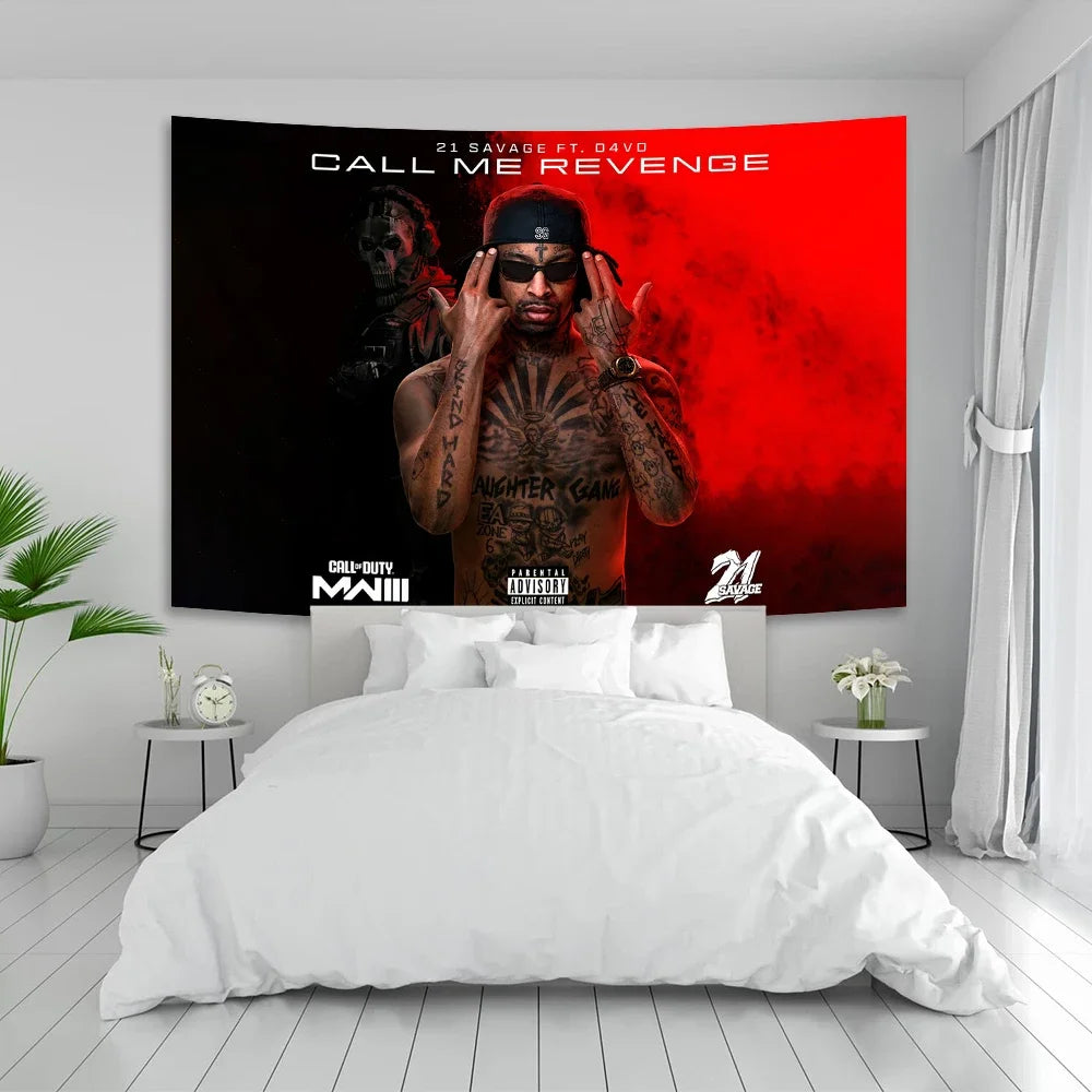 DecorBites™ 21 Savage Tapestry Pop Album Cover Poster for Bedroom Wall Decor