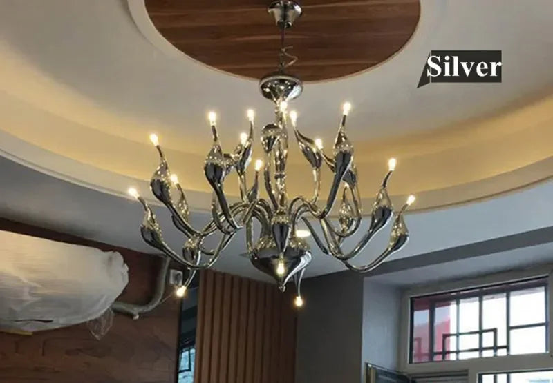 ثريا متدلية على شكل بجعة حديدية من ديكور بايتس™ لغرفة المعيشة وغرفة النوم والمطعم مع شمعة LED G4