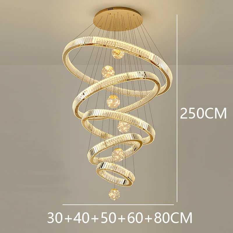 Modern Crystal Ring Staircase Chandelier Pendant Light