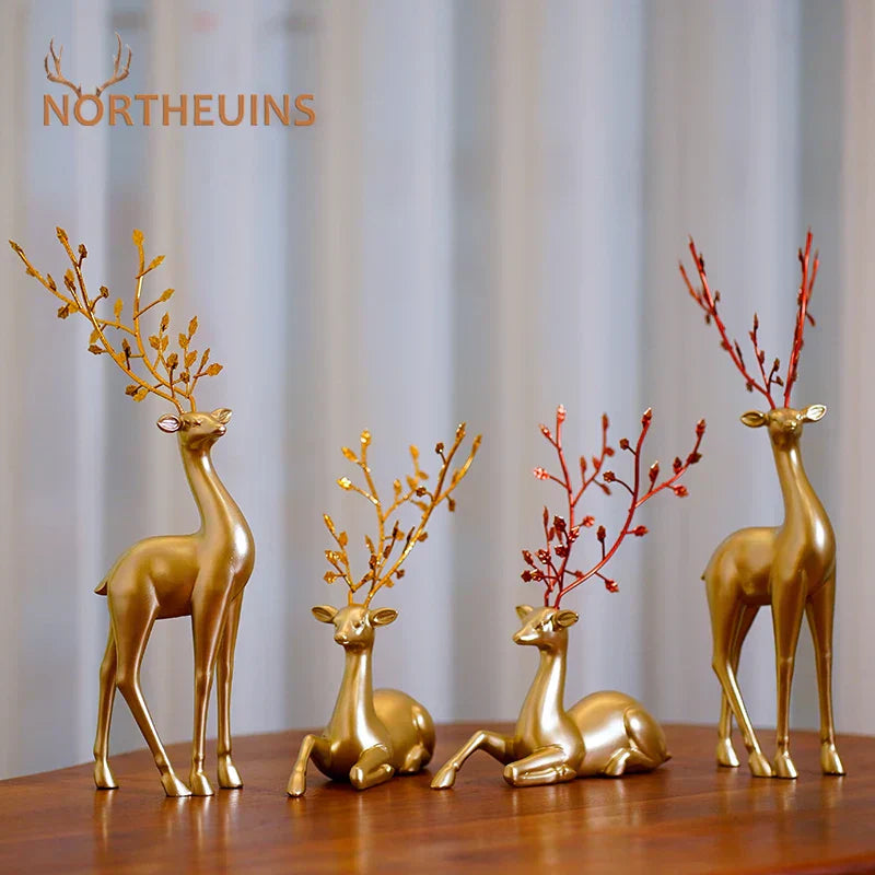 تماثيل الغزلان الذهبية من DecorBites™: منحوتات ديكور منزلي على الطراز الأوروبي وفنغ شوي