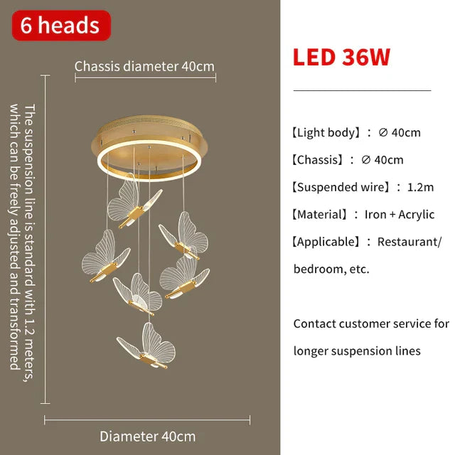 ثريات فراشة ذهبية بإضاءة LED من DecorBites™ للمنزل، السلالم، غرفة المعيشة، وغرف النوم
