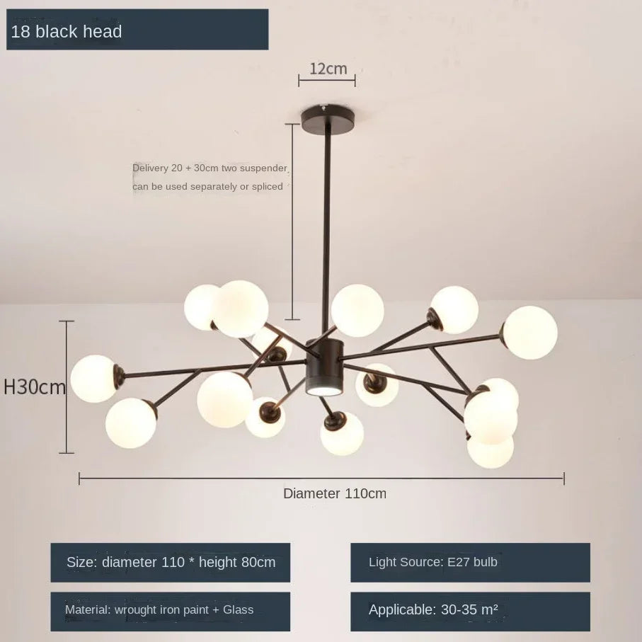 DecorBites™ Glass Ball Ceiling Chandelier for Bedroom Dining Living Room Lighting