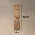Vintage Hand-Woven Brown Rattan Cylinder Pendant Light