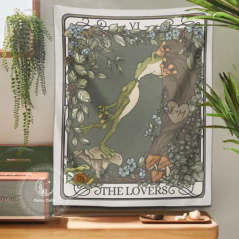 DecorBites™ Frog Lover Tarot Tapestry: Cute Boho Room Decor & Bedroom Wall Hanging