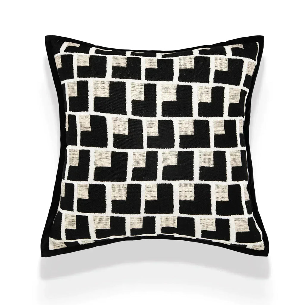 DecorBites™ Geometric Texture Black Gold Cushion Cover for Elegant Living Room Decor