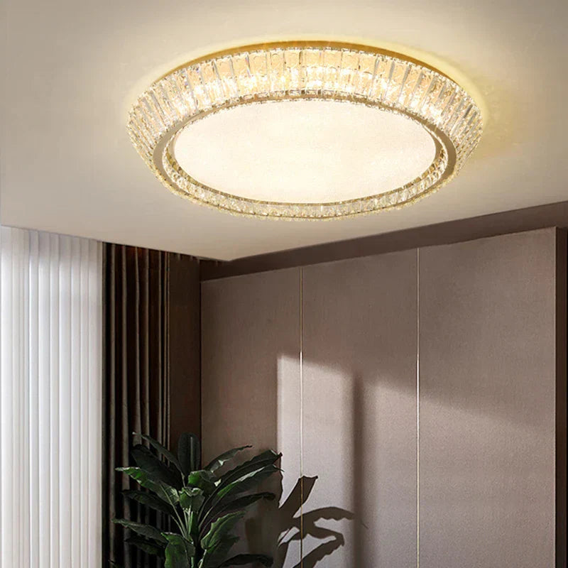 DecorBites™ مصباح سقف كريستالي ذهبي: تركيبات إضاءة دائرية حديثة على الطراز الاسكندنافي لغرف النوم والمطاعم