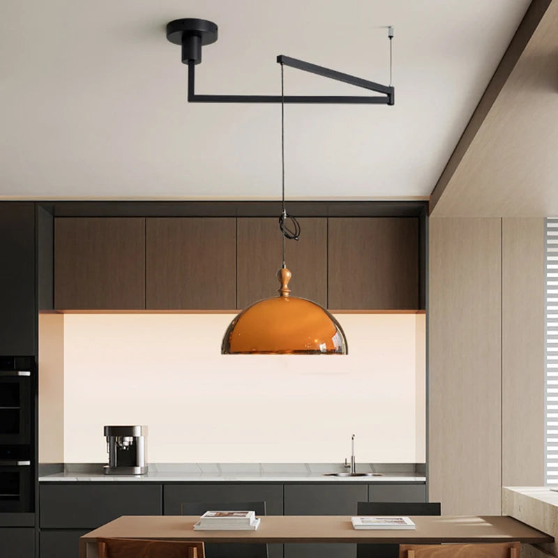 Brown Acrylic Pendant Light With Dark Wood Accent