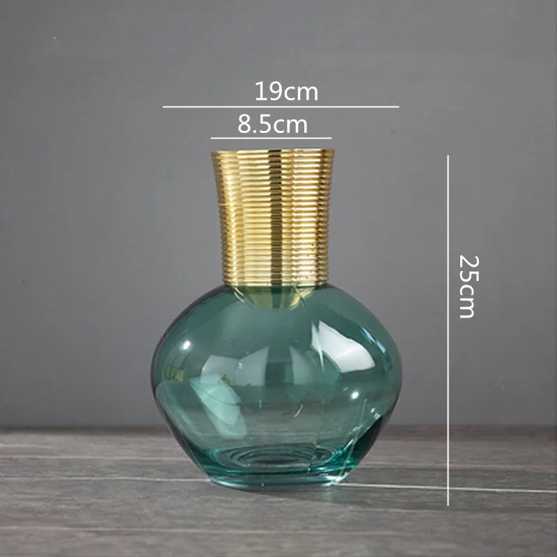 DecorBites™ Gold Metal Glass Vase: Round Transparent Terrarium for Home Decor & Flower Arrangement