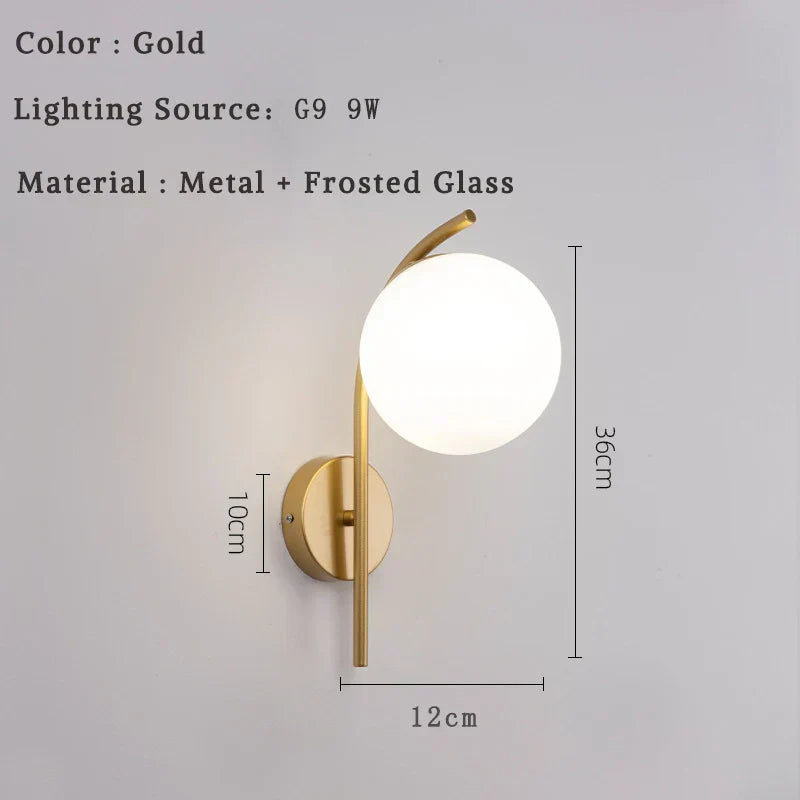 مصباح حائط DecorBites™ الكروي الزجاجي LED لغرفة النوم وغرفة المعيشة والإضاءة الداخلية